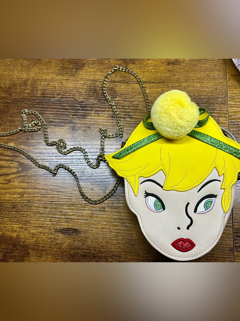 Disney x Danielle Nicole Tinker Bell Yellow Pom-Pom Crossbody Bag